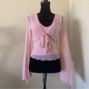 FP Movement by Free People Light Pink Tie-Front Blouse Vibtage Y2K